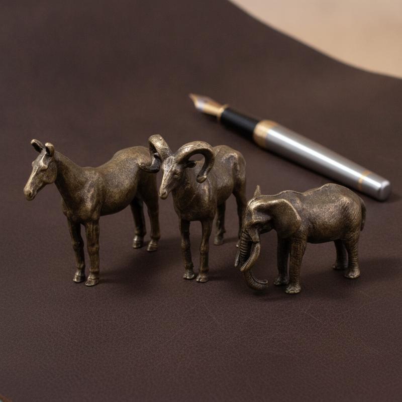 Vintage Collectibles Store - Massive Messing-Tierfiguren Pferd Widder Elefant Nashorn